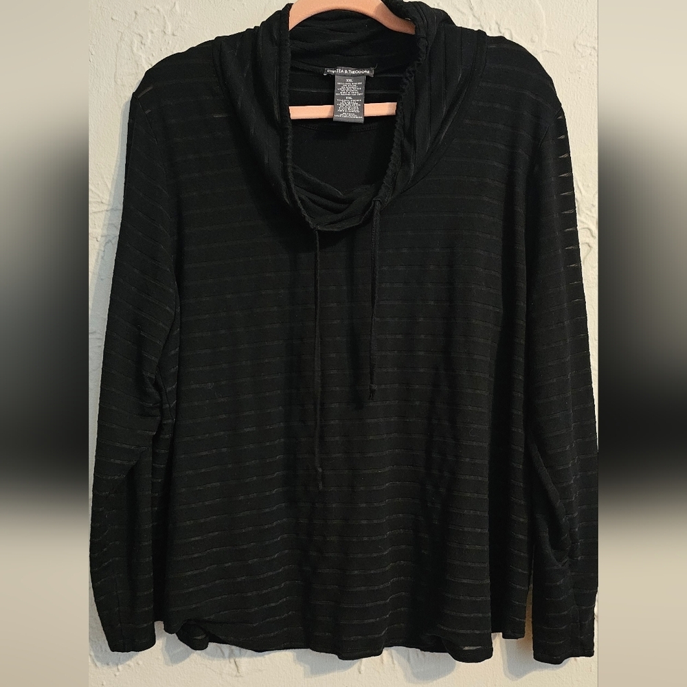 Chelsea And Theodore Cowl Neck Semi Sheer Sweater Black XXL